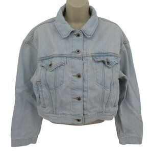 Levis Silver Tab Women Medium All Cotton Blue Denim Jean Jacket Collared Button
